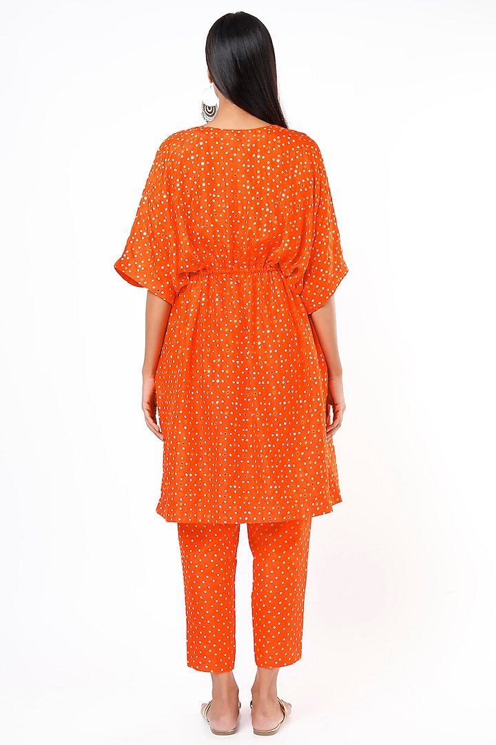 Orange Silk Kaftan Set by Pink City By Sarika at Pernia's Pop Up Shop